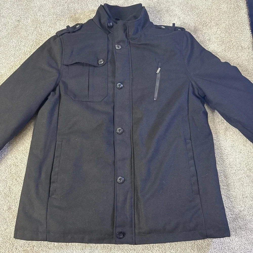 Helix Modern Peacoat Men's 2XL Black Button Up Wool Blend Coat